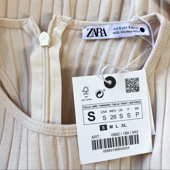 NWT‎ Zara Cream Ribbed Romper - Picture 7 of 7